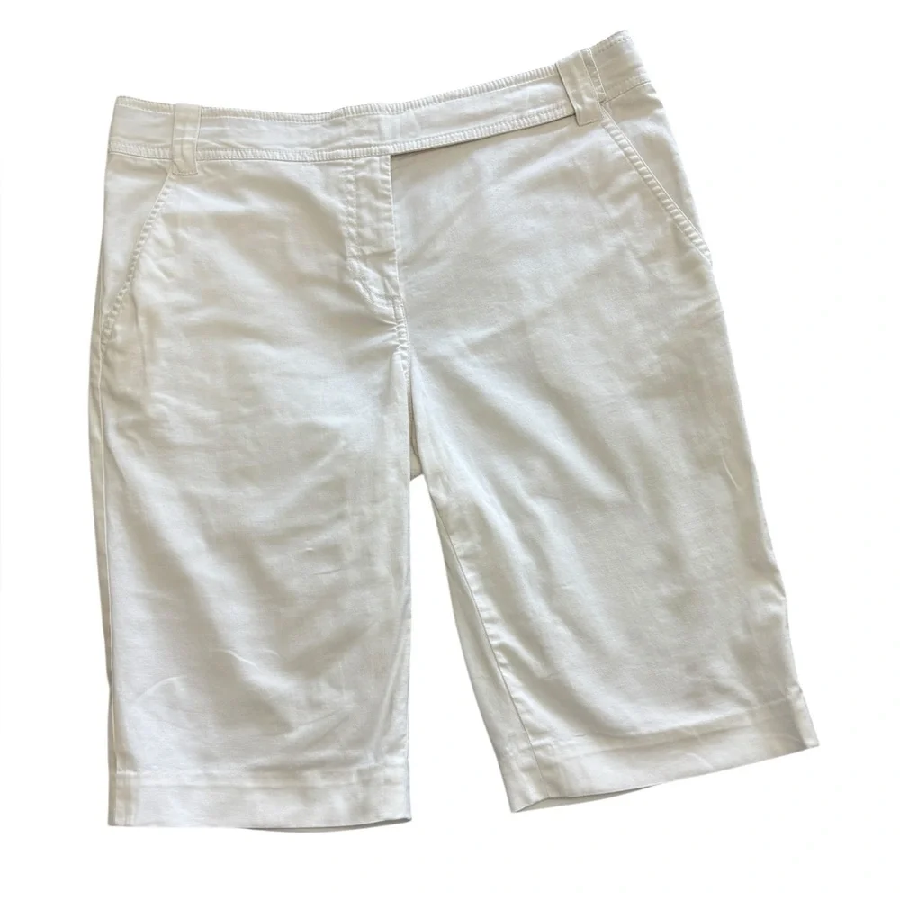 Tory Burch White Cotton Bermuda Shorts Sz 8 Stretch Classic Preppy Golf - Picture 10 of 10